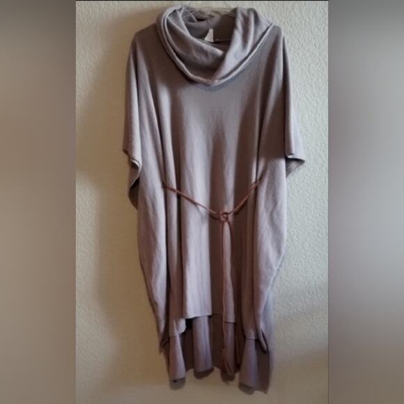Flamingo Urban Sweaters - Flamingo Urban NEW Braided Fringe Belt Tan Cowl Neck Oversize Knit Poncho/Top L